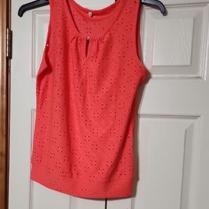 Vibrant Coral Sleeveless Eyelet Top